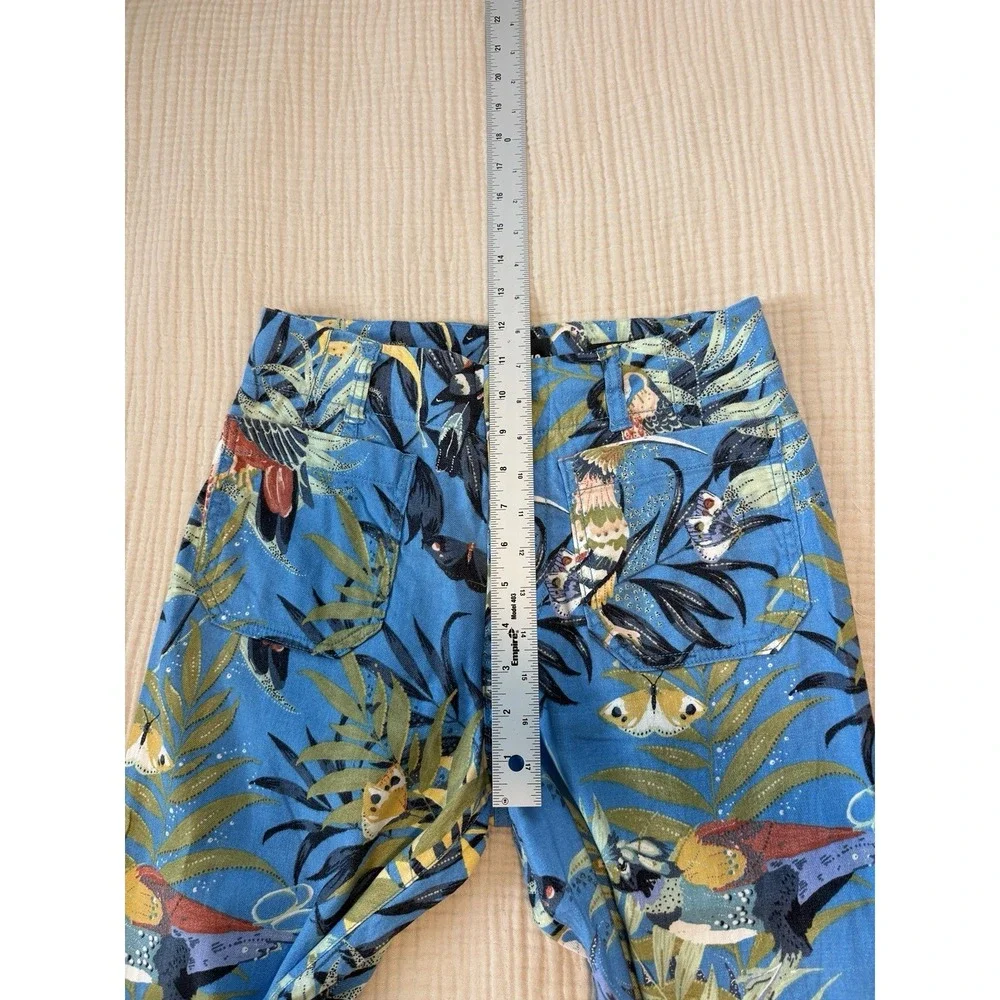 Anthropologie Maeve‎ Colette Pants Wide-Leg Linen Blue Tropical Print Size 4P